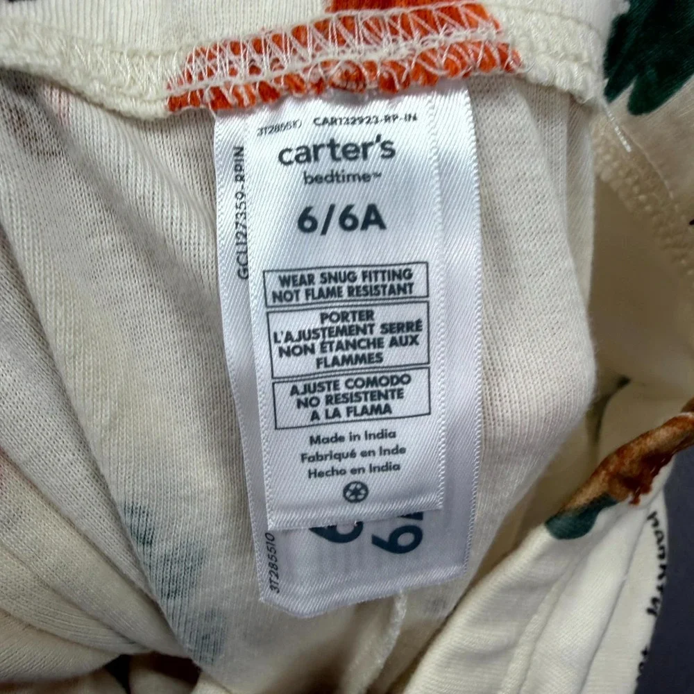 Carters 2 Piece Pajama Set Toddler Kids 6/6A Cream Thanksgiving Fall Pattern PJs